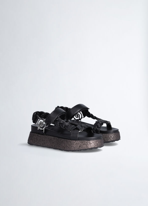 Liu Jo Platform With Braiding Women's Sandals Black | LHU-463701