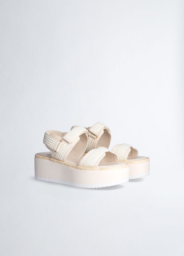 Liu Jo Platform With Micro Beads Women's Sandals White | JAD-853619