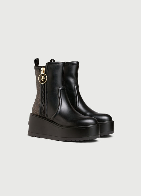 Liu Jo Platform With Monogram Details Women's Ankle Boots Black | AIS-186549