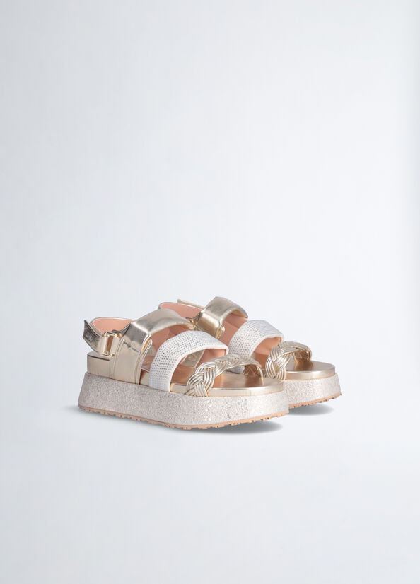 Liu Jo Platform With Rhinestones Women's Sandals Light Gold | MCW-405987