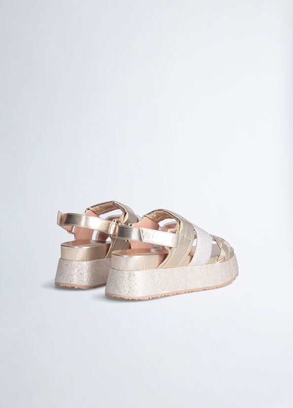 Liu Jo Platform With Rhinestones Women's Sandals Light Gold | MCW-405987