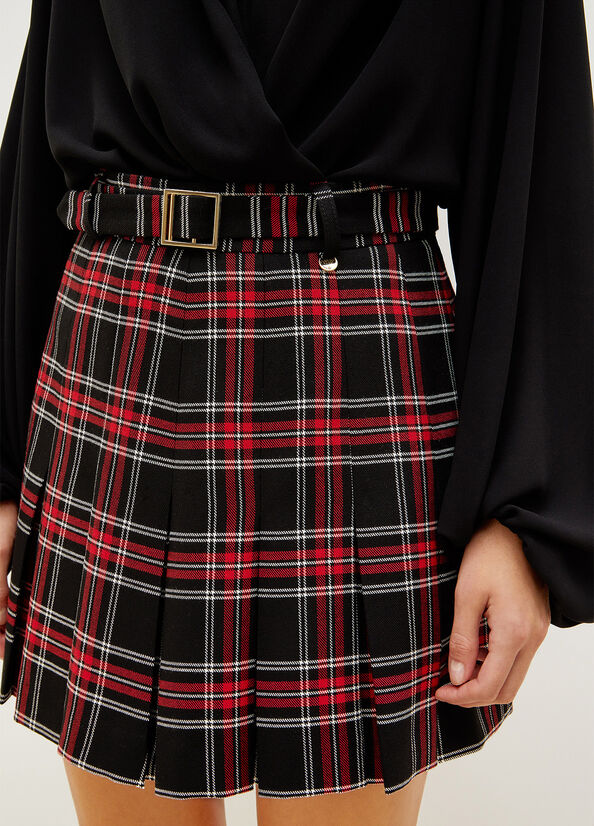 Liu Jo Pleated Tartan Mini Women's Skirts Black / Red | FQP-341592