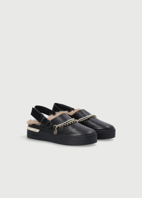 Liu Jo Sabots With Jewel Chain Women's Flat Shoes Black | VNT-158306