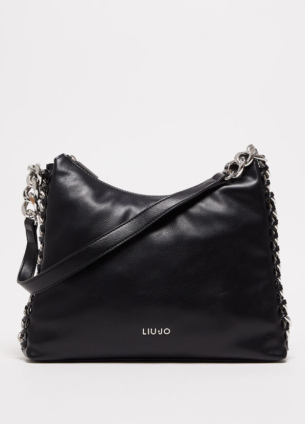 Liu Jo Shoulder With Logo Women's Shoulder Bags Black | IMF-683751