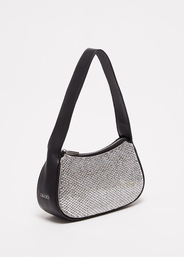 Liu Jo Shoulder With Rhinestones Women's Shoulder Bags Black | DOU-432175