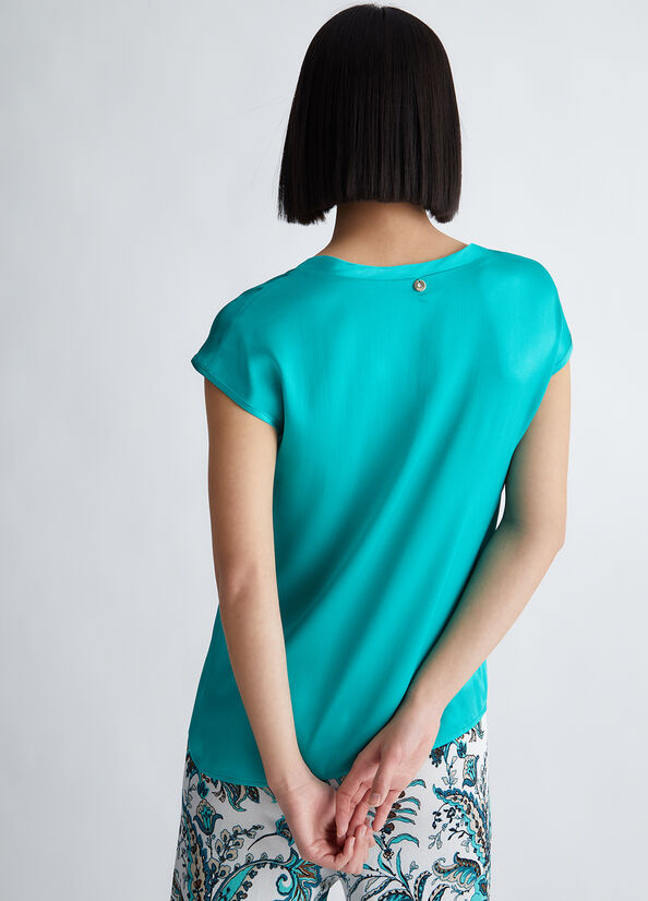 Liu Jo Silk Blend Blouse Women's Shirts Light Turquoise | UOW-705618