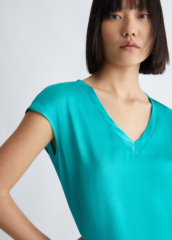 Liu Jo Silk Blend Blouse Women's Shirts Light Turquoise | UOW-705618