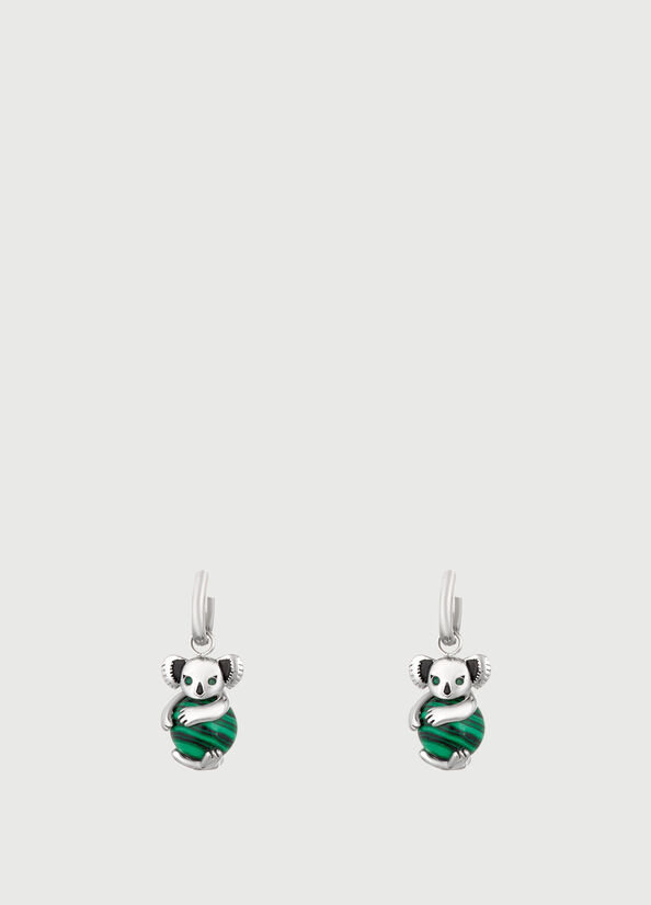 Liu Jo Single Koala Earring Women's Jewelry Silver / Green | ITX-710546