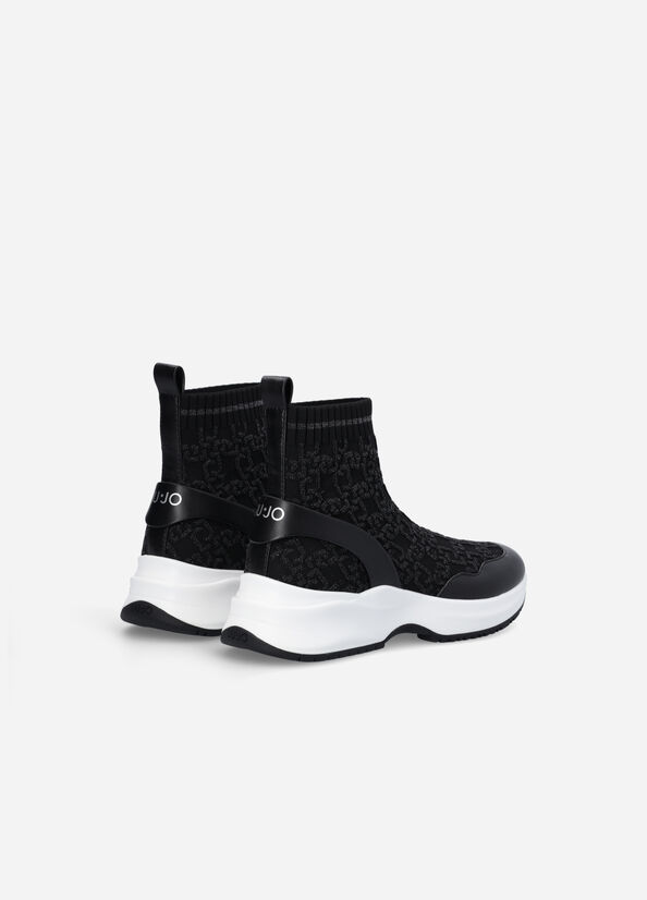 Liu Jo Sock With Jacquard Monogram Women's Sneakers Black | TJE-603845