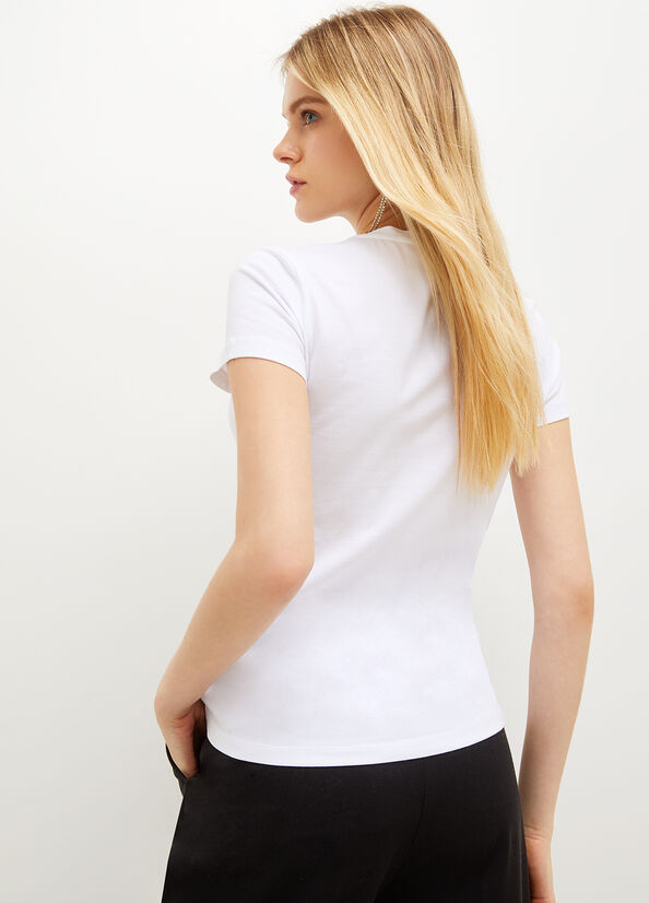 Liu Jo Stretch Cotton With Logo Women's T Shirts White | RAG-136724