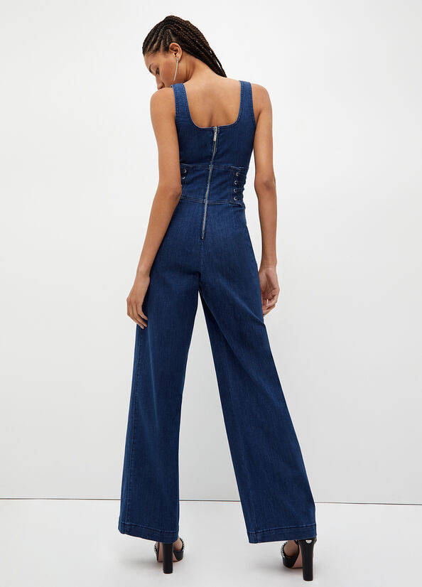 Liu Jo Stretch Denim Jumpsuit Women's Straight-Fit Jeans Blue | XZI-584270