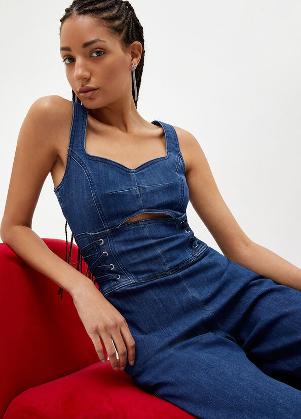 Liu Jo Stretch Denim Jumpsuit Women's Straight-Fit Jeans Blue | XZI-584270