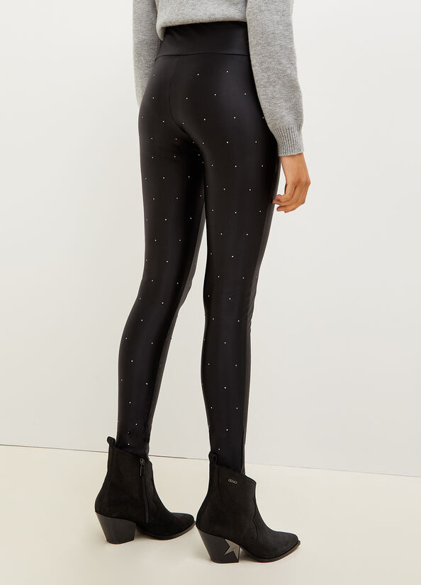 Liu Jo Stretch Jersey Leggings With Rhinestones Women's Pants Black | MUX-023671