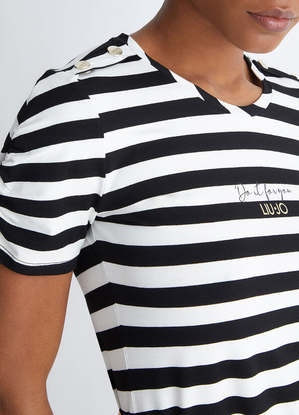 Liu Jo Striped Jersey Women's T Shirts Black / White | LHD-764305