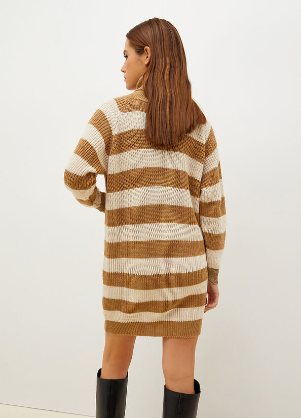 Liu Jo Striped Knit Women's Dress Brown / Cream | BJP-916387