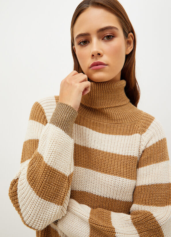 Liu Jo Striped Knit Women's Dress Brown / Cream | BJP-916387