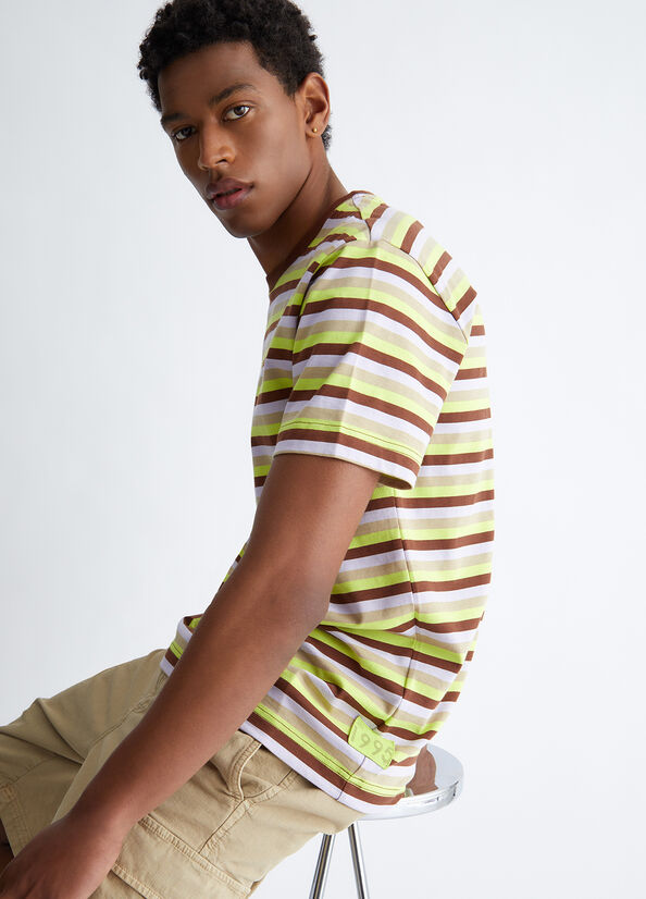 Liu Jo Striped Men's T Shirts Brown | LXJ-543720