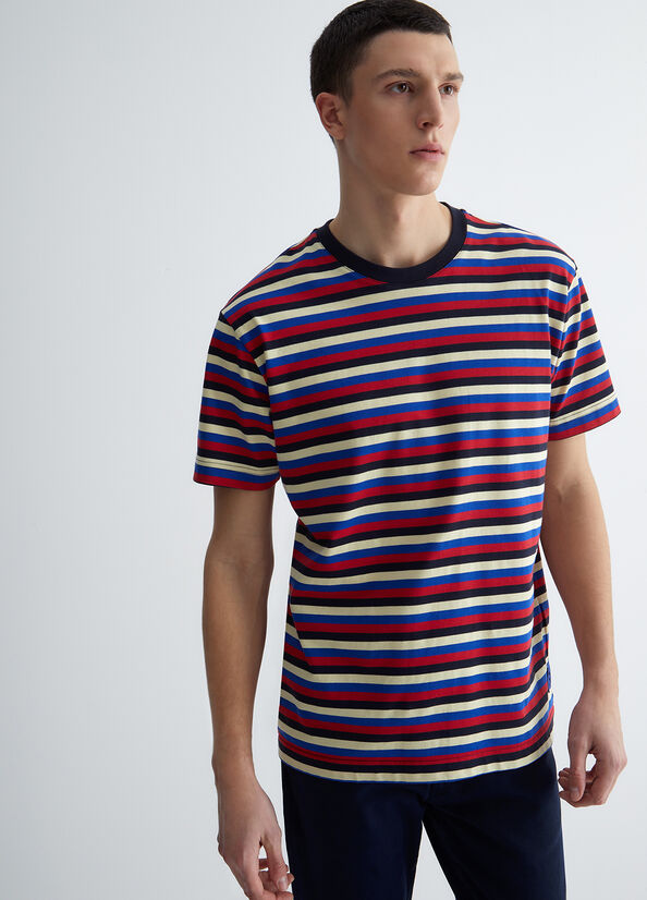 Liu Jo Striped Men\'s T Shirts Dark Blue | HKR-870529