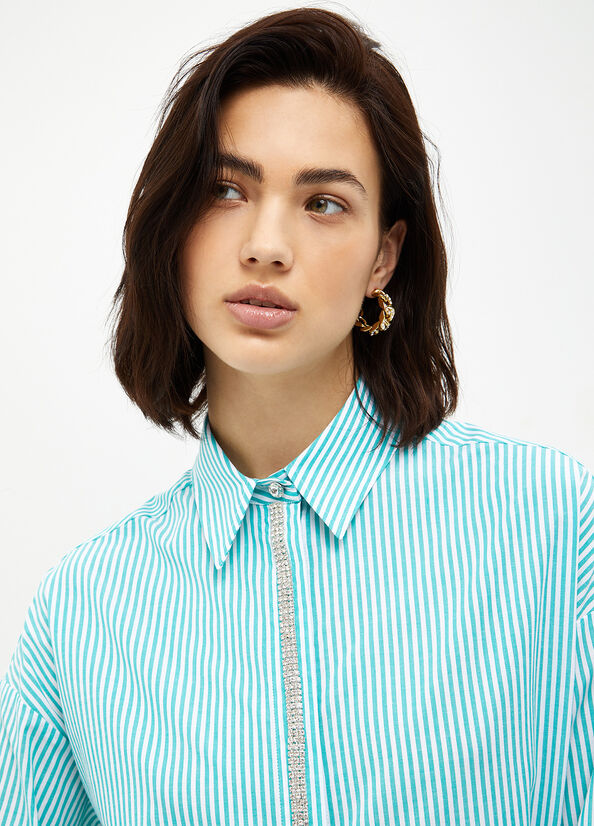 Liu Jo Striped Poplin Women's Shirts Mint | HQV-745360