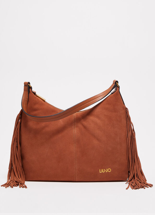 Liu Jo Suede Shoulder With Fringes Women's Shopper Bag Brown | SHU-389042