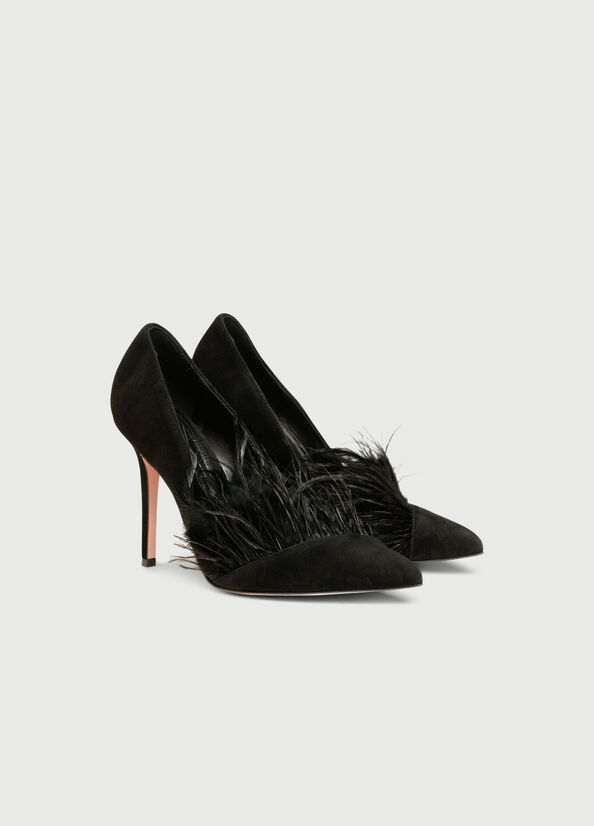 Liu Jo Suede With Feathers Women's High Heels Black | ACV-142768