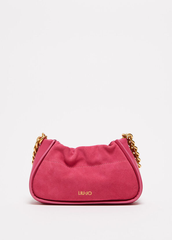 Liu Jo Suede With Logo Women's Clutch Bag Fuchsia | ZCQ-528614