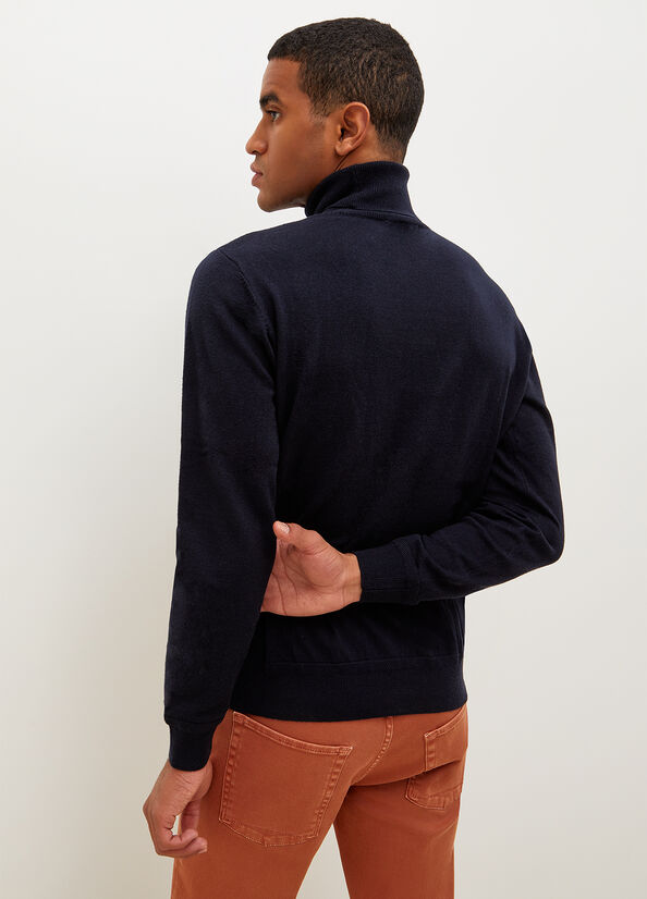 Liu Jo Turtleneck In Cotton Men's Sweaters Dark Blue | NVK-048951