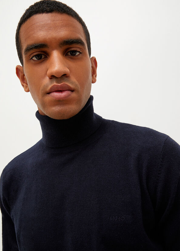 Liu Jo Turtleneck In Cotton Men's Sweaters Dark Blue | NVK-048951