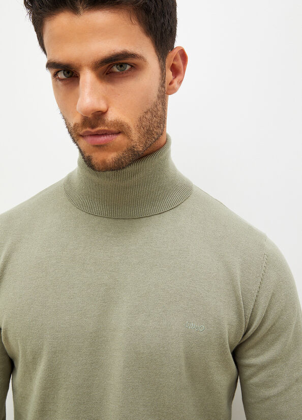 Liu Jo Turtleneck In Cotton Men's Sweaters Olive | WLR-542138