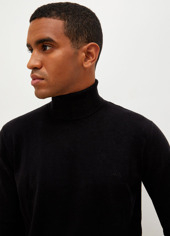 Liu Jo Turtleneck In Cotton Men's Sweaters Black | YIK-869140