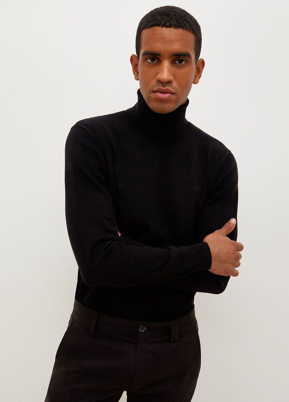 Liu Jo Turtleneck In Cotton Men\'s Sweaters Black | YIK-869140