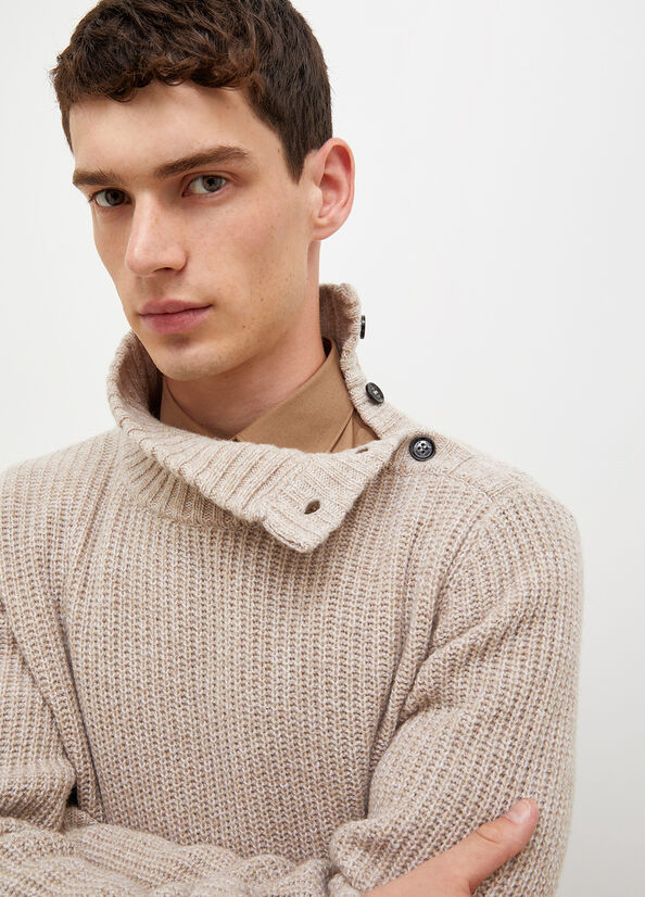 Liu Jo Turtleneck With Logo Buttons Men's Sweaters Beige | BLZ-129674