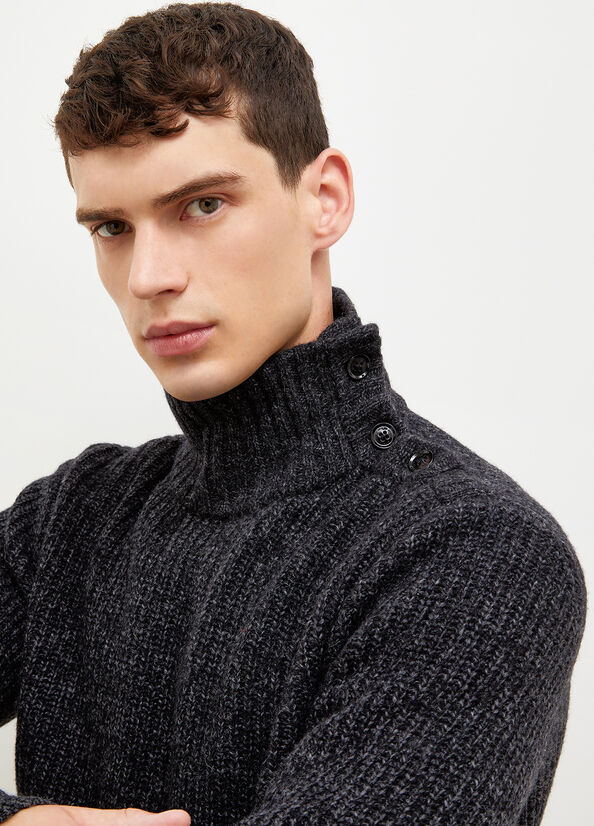 Liu Jo Turtleneck With Logo Buttons Men's Sweaters Black | RBN-792605