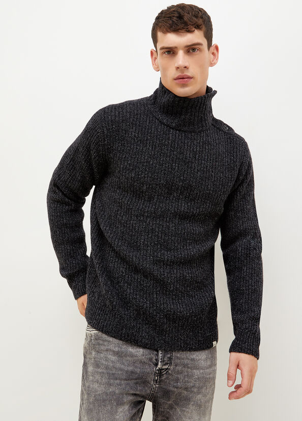 Liu Jo Turtleneck With Logo Buttons Men\'s Sweaters Black | RBN-792605