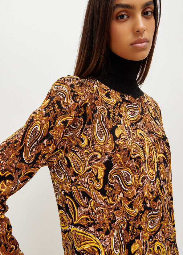 Liu Jo Turtleneck With Paisley Print Women's Dress Black / Yellow | EOX-502641