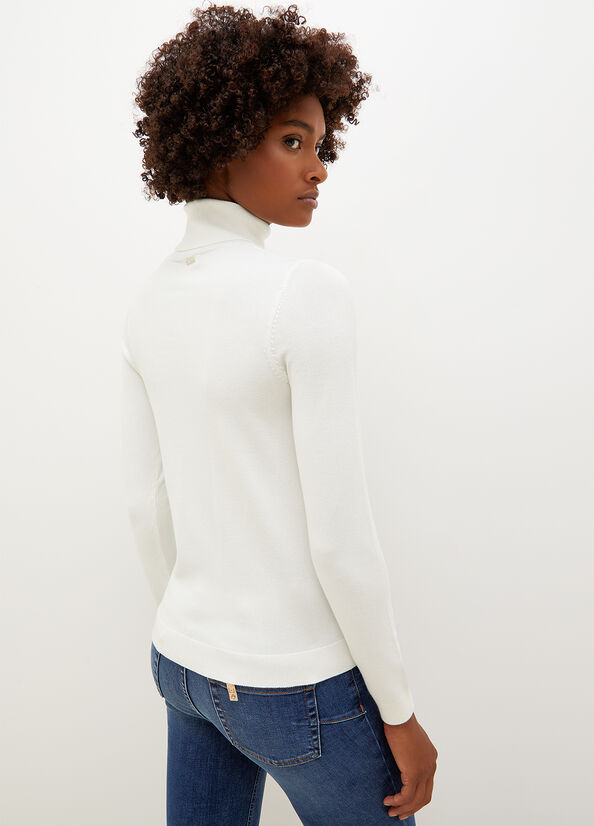 Liu Jo Turtleneck With Star Women's Sweaters White | OTQ-246137