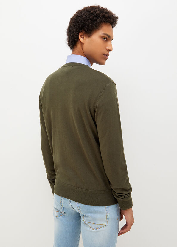 Liu Jo V-Neck Pullover Men's Sweaters Green | KAR-726051