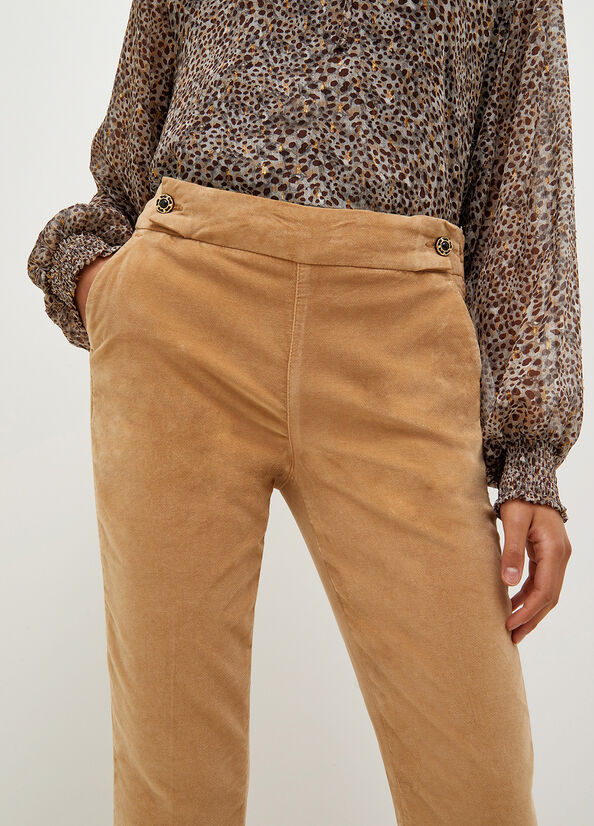 Liu Jo Velvet Cropped Women's Pants Brown | AOP-371485