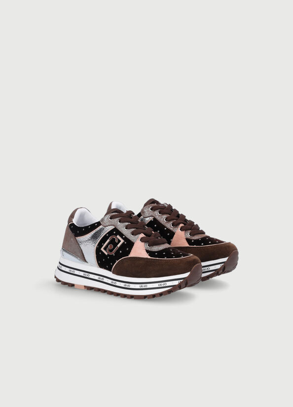 Liu Jo Velvet Platform Women's Sneakers Brown | DQF-651847