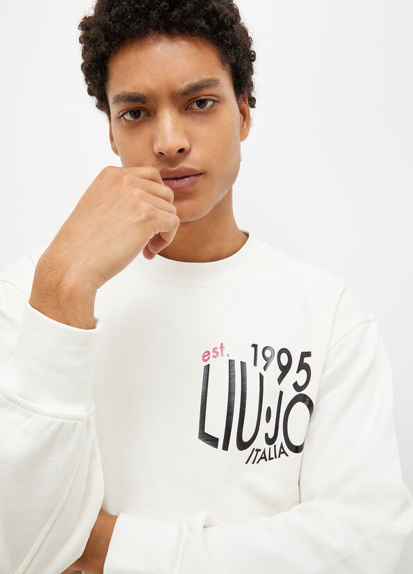 Liu Jo With 1995 Print Men's Sweaters White | FPL-759013