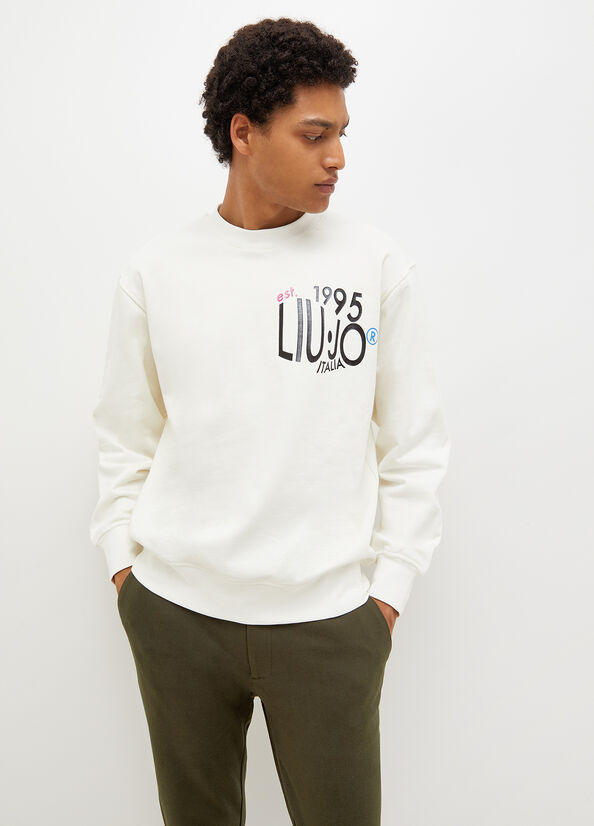 Liu Jo With 1995 Print Men\'s Sweaters White | FPL-759013