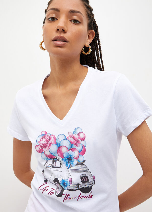 Liu Jo With Balloon & Car Print Women's Tops White | KET-376015