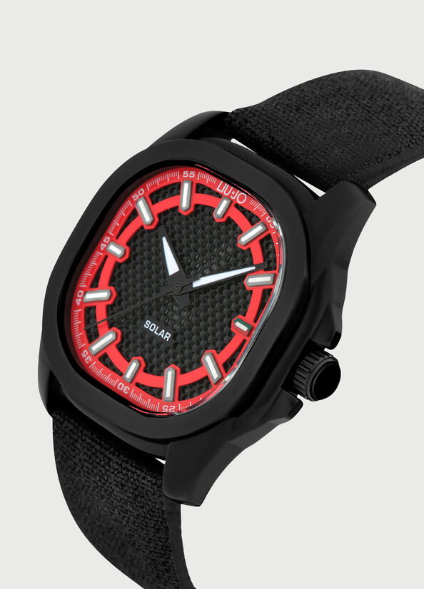 Liu Jo With Denim Strap Men's Watches Black / Red | CST-193270