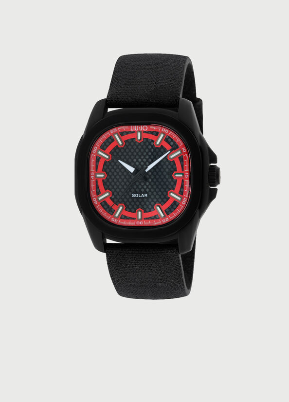 Liu Jo With Denim Strap Men\'s Watches Black / Red | CST-193270