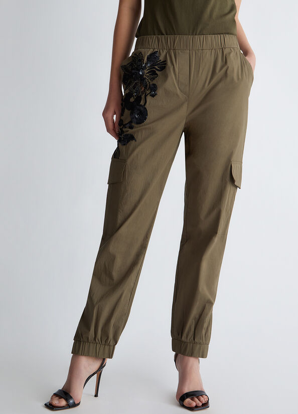 Liu Jo With Embroidery And Sequins Women\'s Pants Olive | MPF-392156