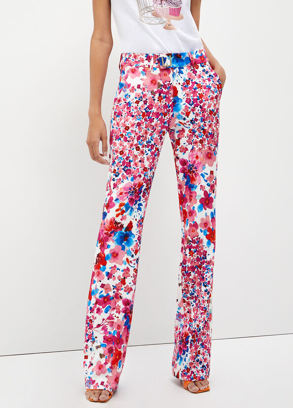 Liu Jo With Floral Print Women\'s Pants Pink | REF-607284