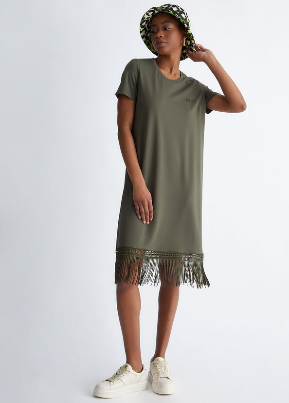 Liu Jo With Fringes Women's Dress Olive | SRV-493708