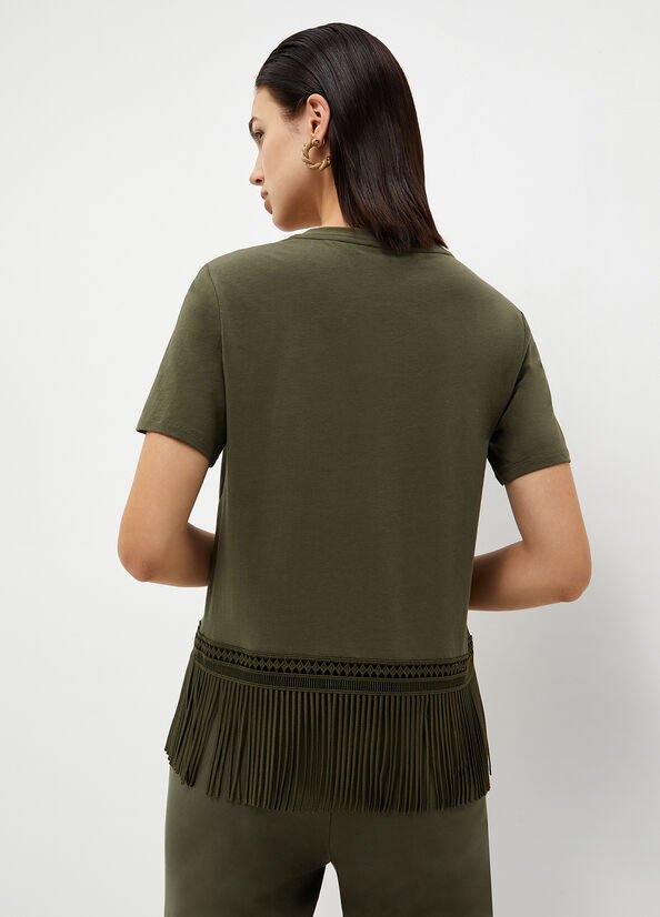 Liu Jo With Fringes Women's T Shirts Olive | WEK-419280