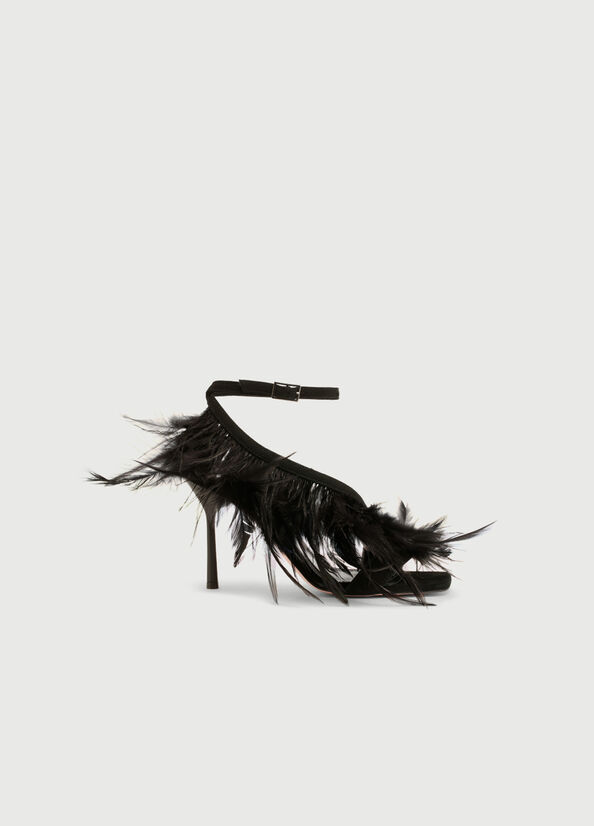 Liu Jo With Heel And Feathers Women's Sandals Black | FYB-142038