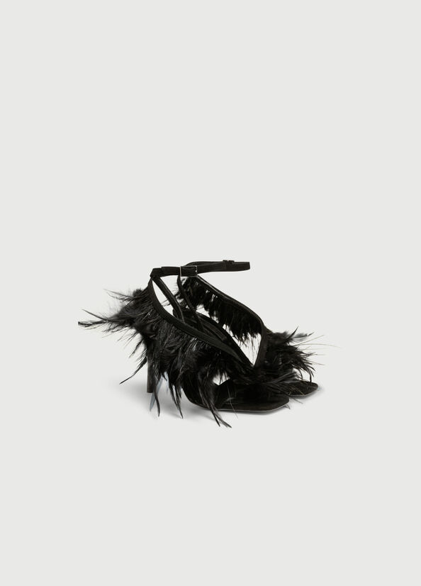 Liu Jo With Heel And Feathers Women's Sandals Black | FYB-142038